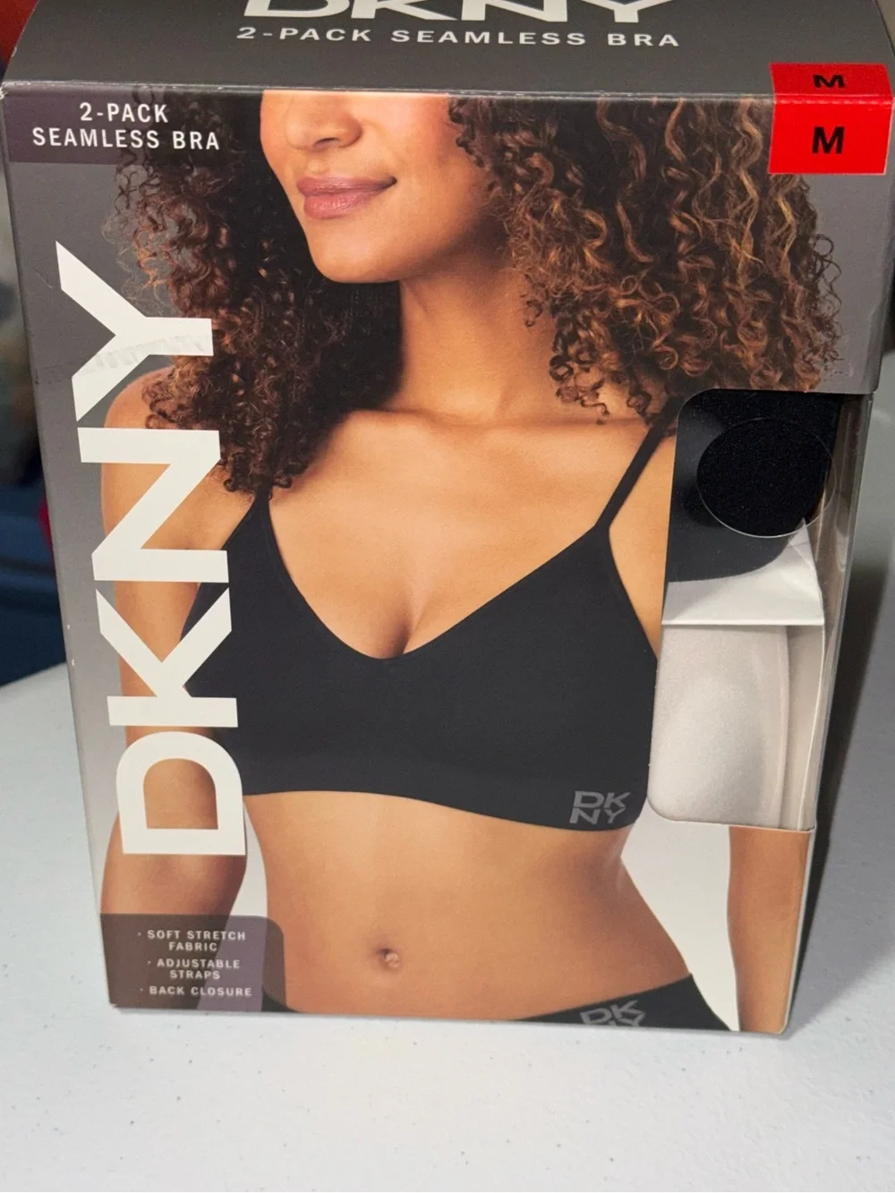 DKNY 2-Pack Seamless Bras Size Medium Black & White Soft Stretch NWT